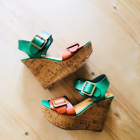 Mossimo Supply Co. Shoes - REAL LEATHER TAN AND GREEN WEDGES!